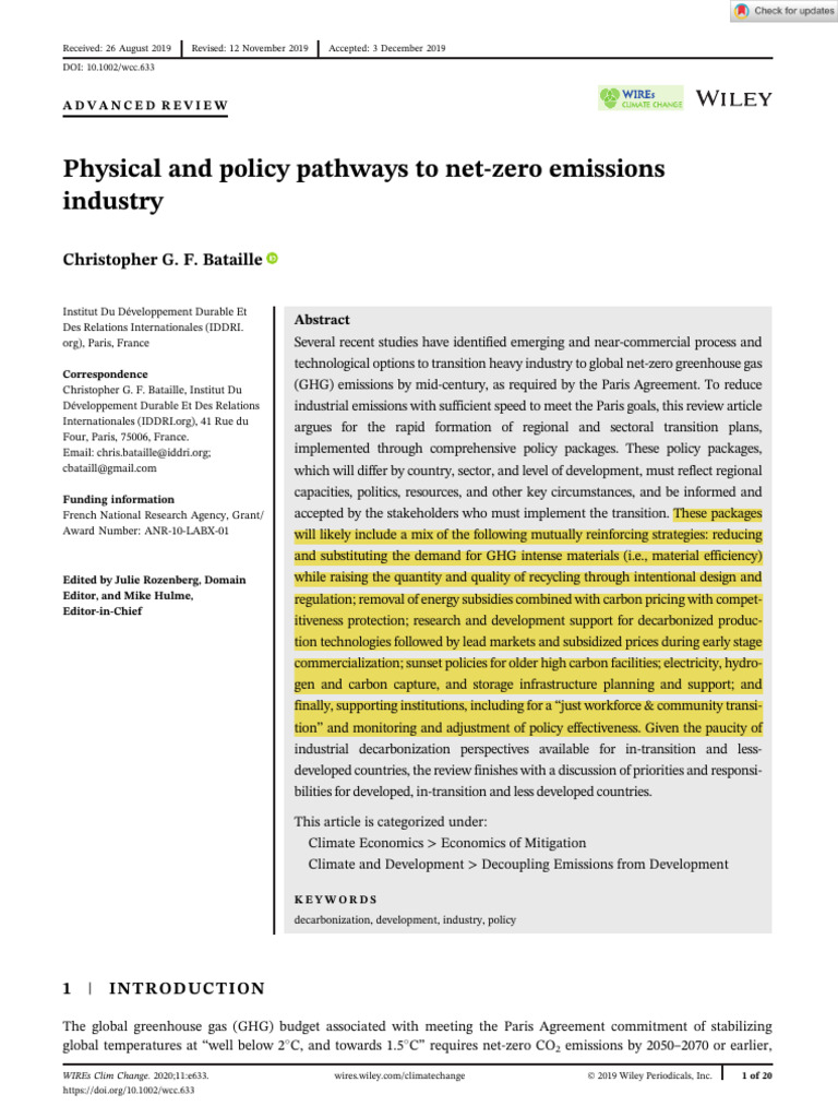 2019 - Physical and Policy Pathways To Net Zero Emissions Industry ...