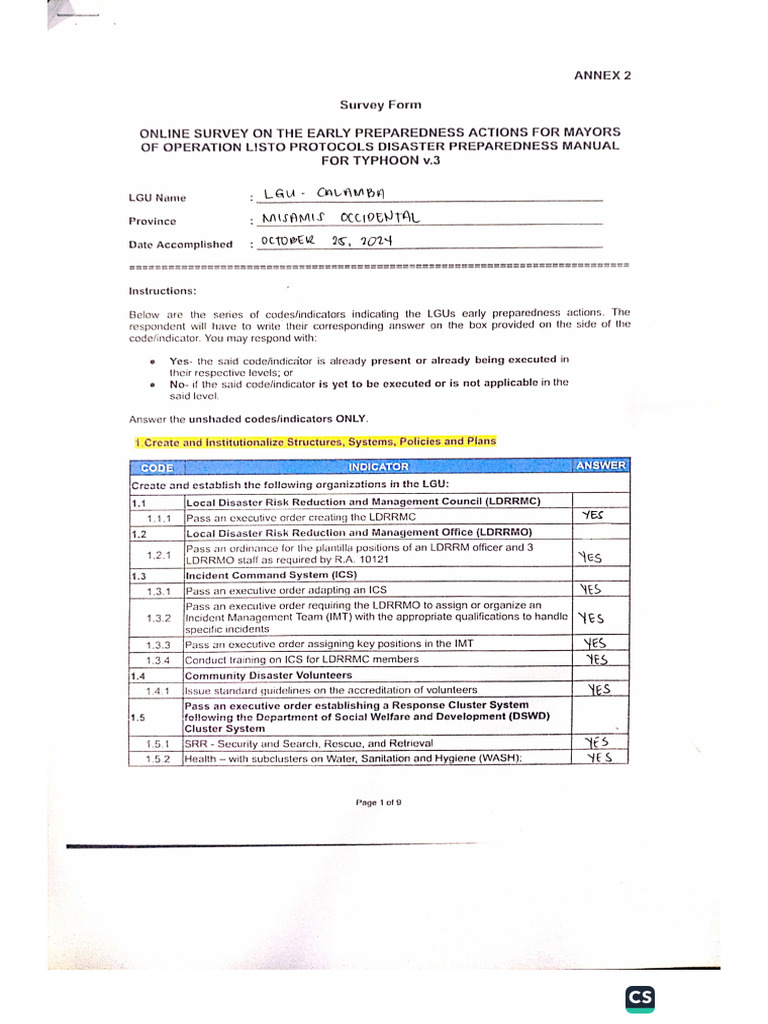 Calamba - Survey Form | PDF