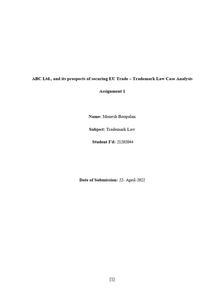 EU Trademark Prospects for ABC Ltd. | PDF | Trademark | European Court ...
