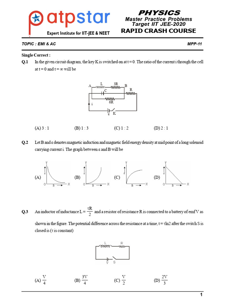 IIT JEE 2020 EMI & AC Practice Problems | PDF | Inductance | Inductor