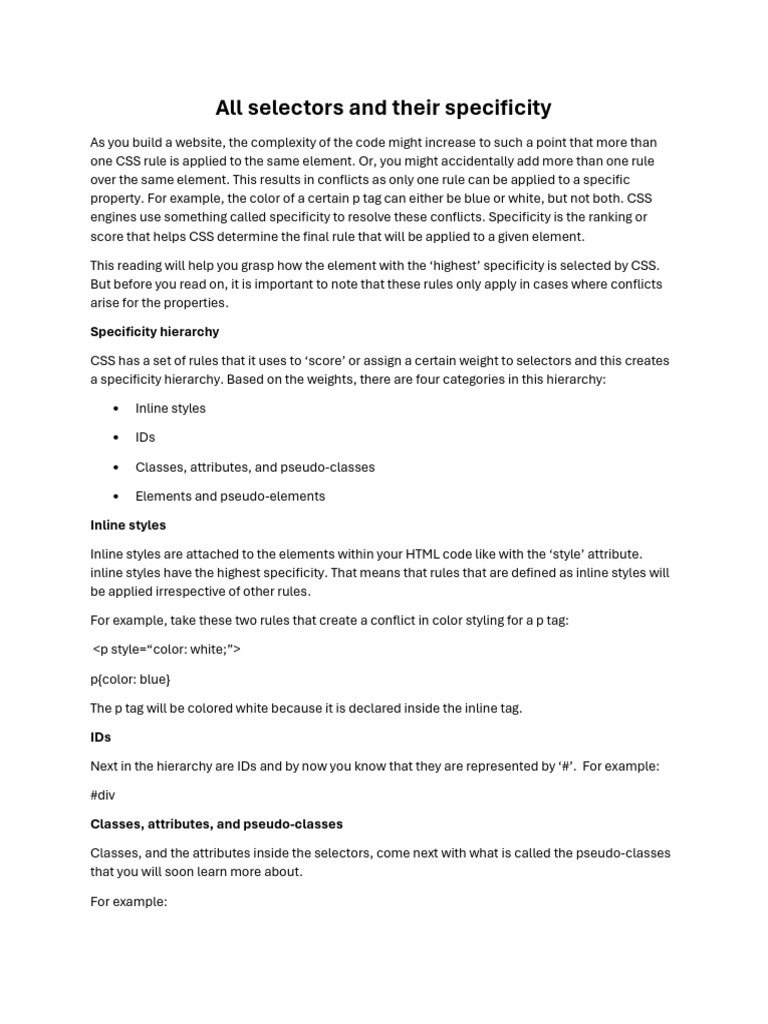 Understanding CSS Specificity Hierarchy | PDF | Computing