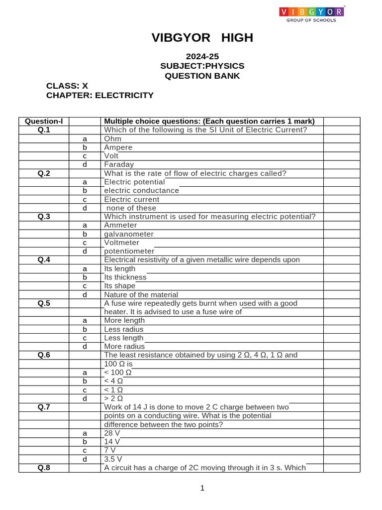 QB Physics 10 Electricity | PDF | Electrical Resistance And Conductance ...