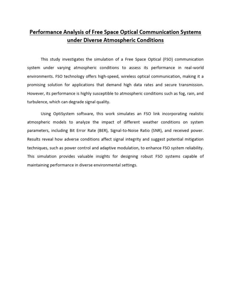 Performance Analysis of Free Space Optical Communication Systems Under ...
