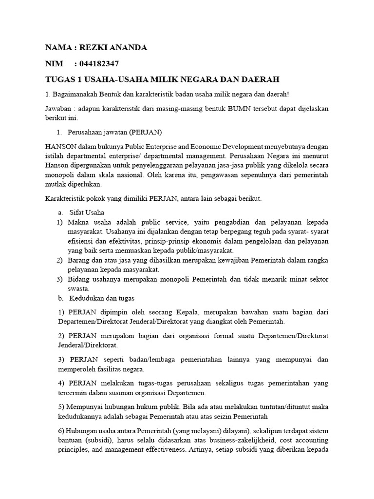 Karakteristik BUMN: PERJAN, PERUM, PERSERO | PDF | Bisnis | Pengelolaan ...