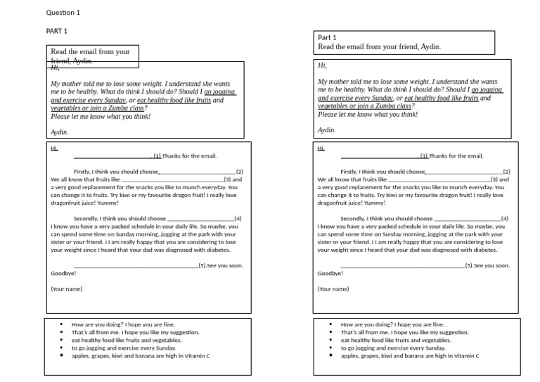Form 1 Email Fill in The Blanks | PDF | Healthy Diet | Fruit