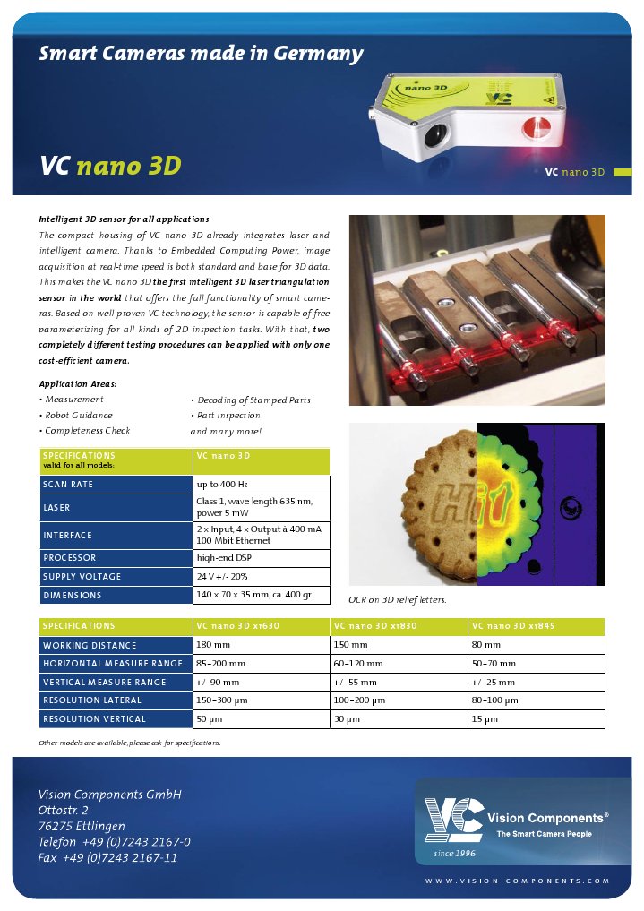 Intelligent VC Nano 3D Sensor Overview | PDF