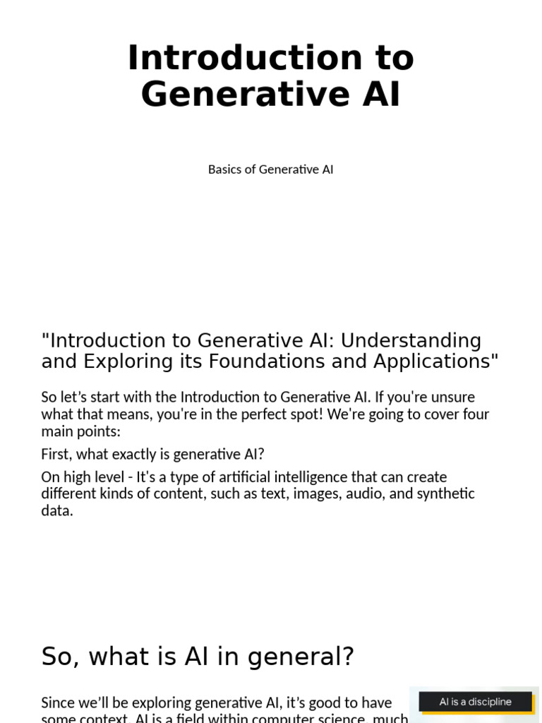 Introduction To Generative AI | PDF | Machine Learning | Artificial ...