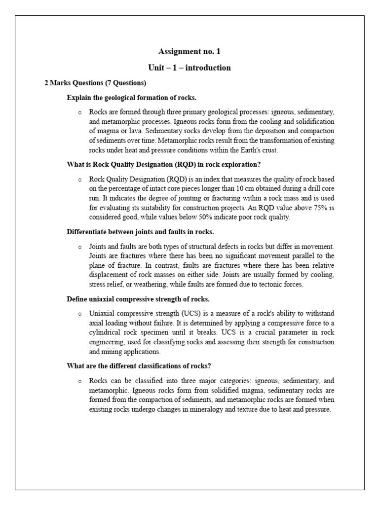 Rock Engineering Assignment 1 | PDF | Rock (Geology) | Strength Of ...