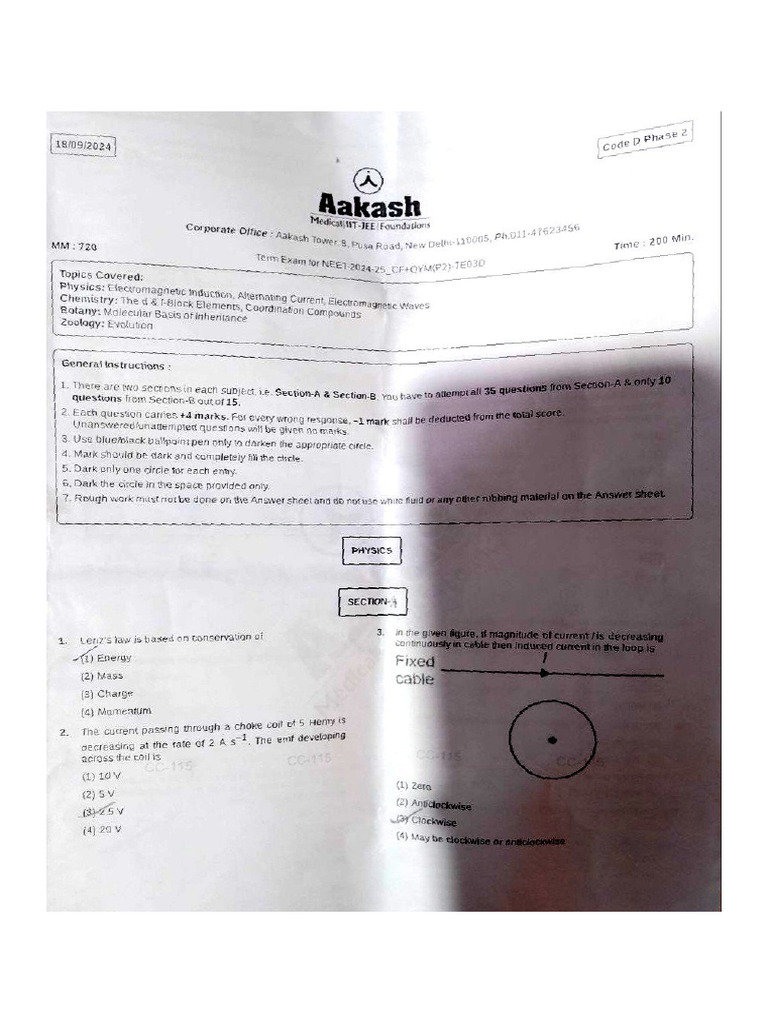Te-03 Code-D Oym Phase-2 (Question Paper) - 240920 - 000604 | PDF