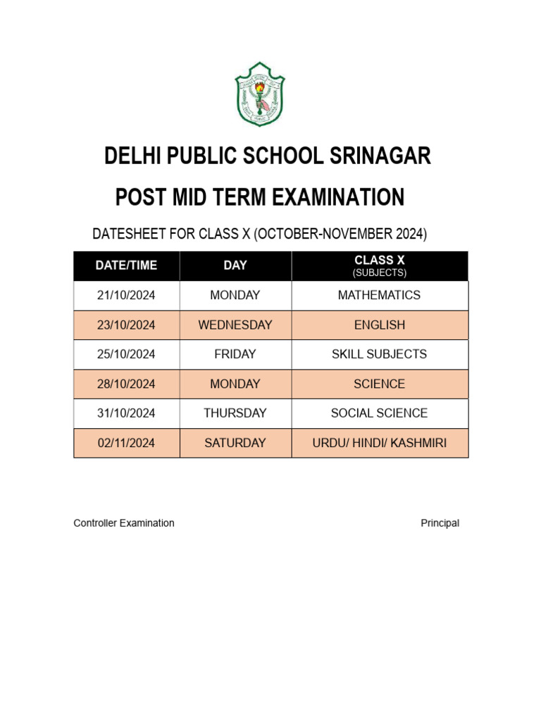 Post Mid Term Examination 2024 Class X | PDF