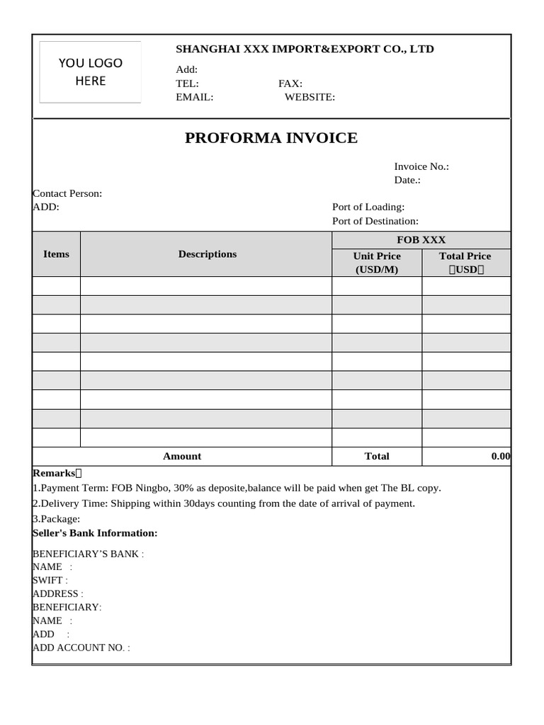 Shanghai XXX FOB Invoice Details | PDF
