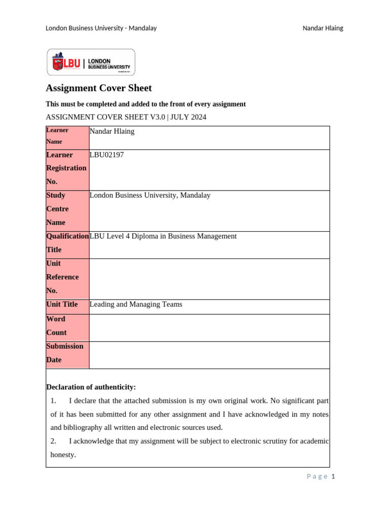 Leading & Managing Assignment | PDF | Organizational Behavior | Social ...