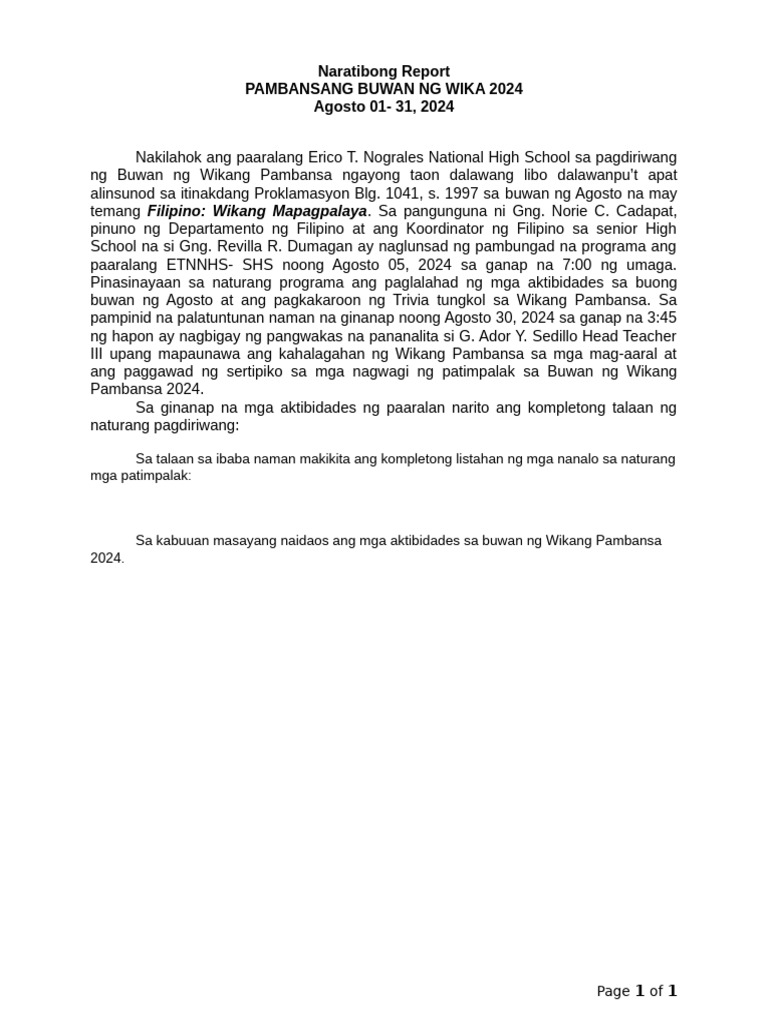 Naratibong Report Filipino | PDF