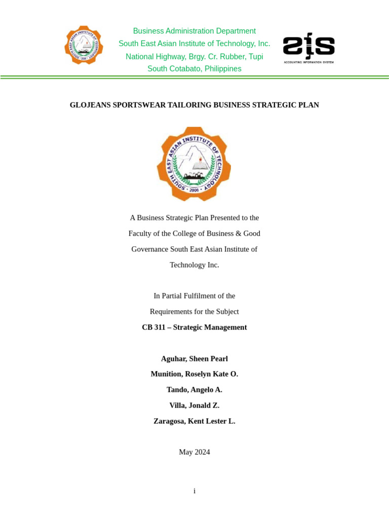 Glojeans Sportswear Strategic Plan 2024 | PDF | Expense | Revenue
