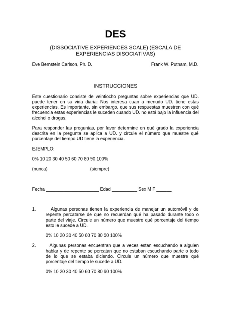 Escala de Experiencias Disociativas | PDF | Ciencias sociales ...