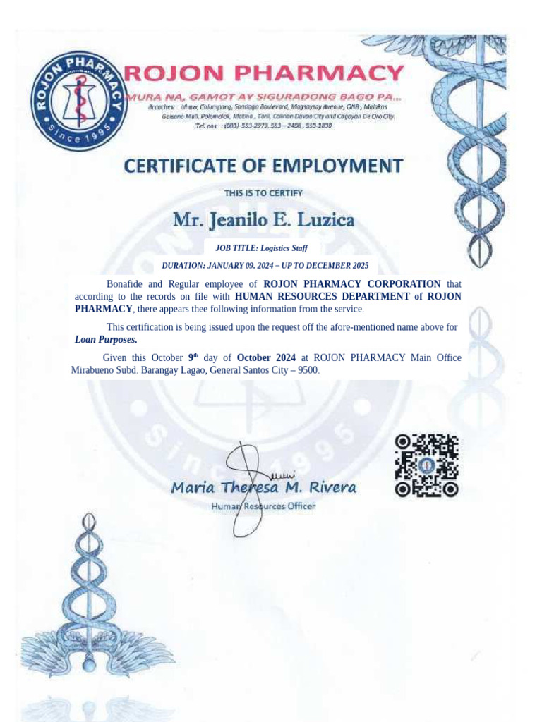 Certification for Loan Purposes | PDF