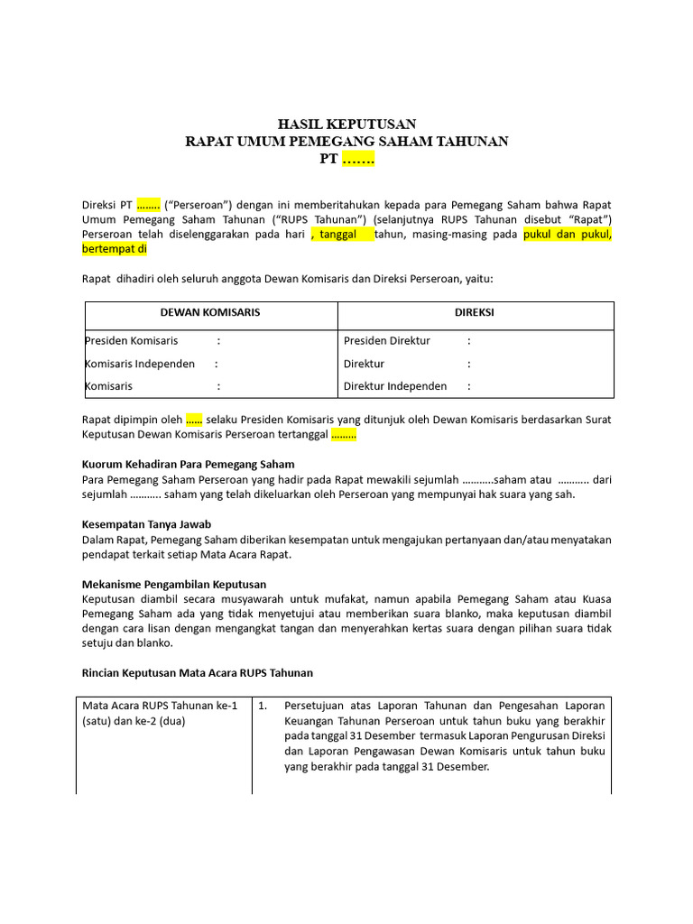 Blanko Berita Acara RUPS. | PDF