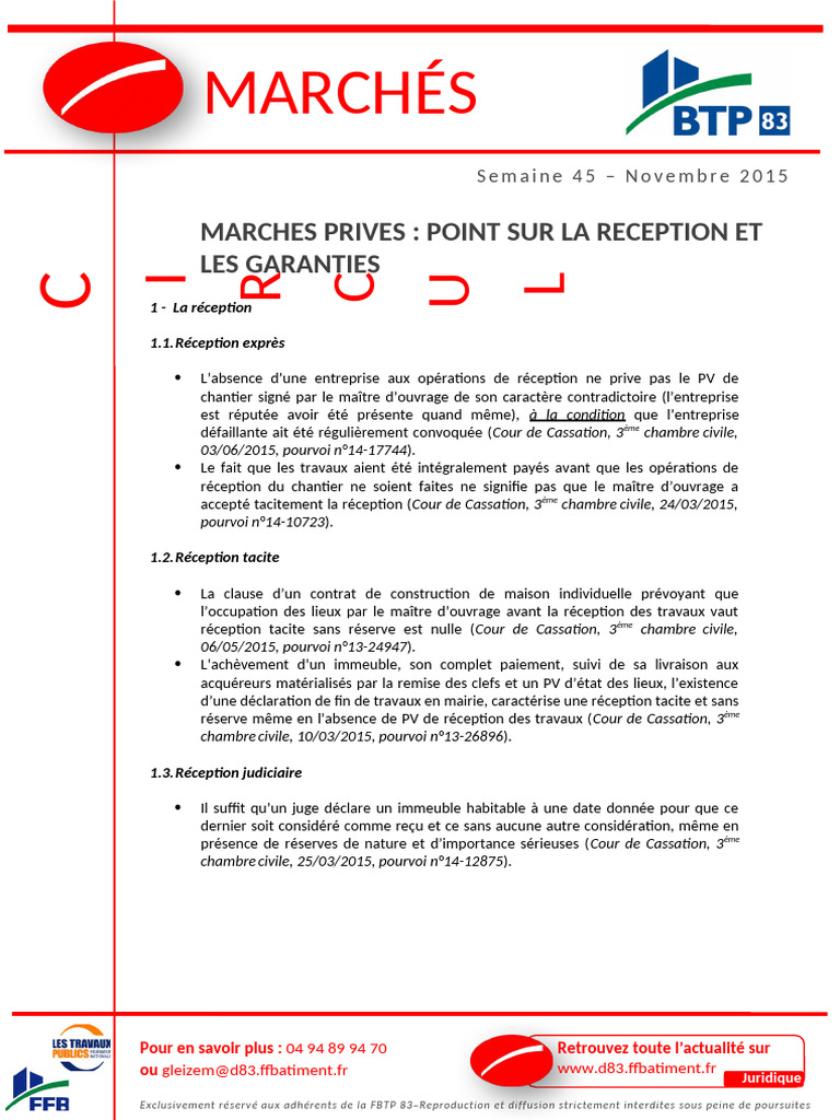 Réception et garanties dans les marchés privés | PDF | Justice | Crime ...