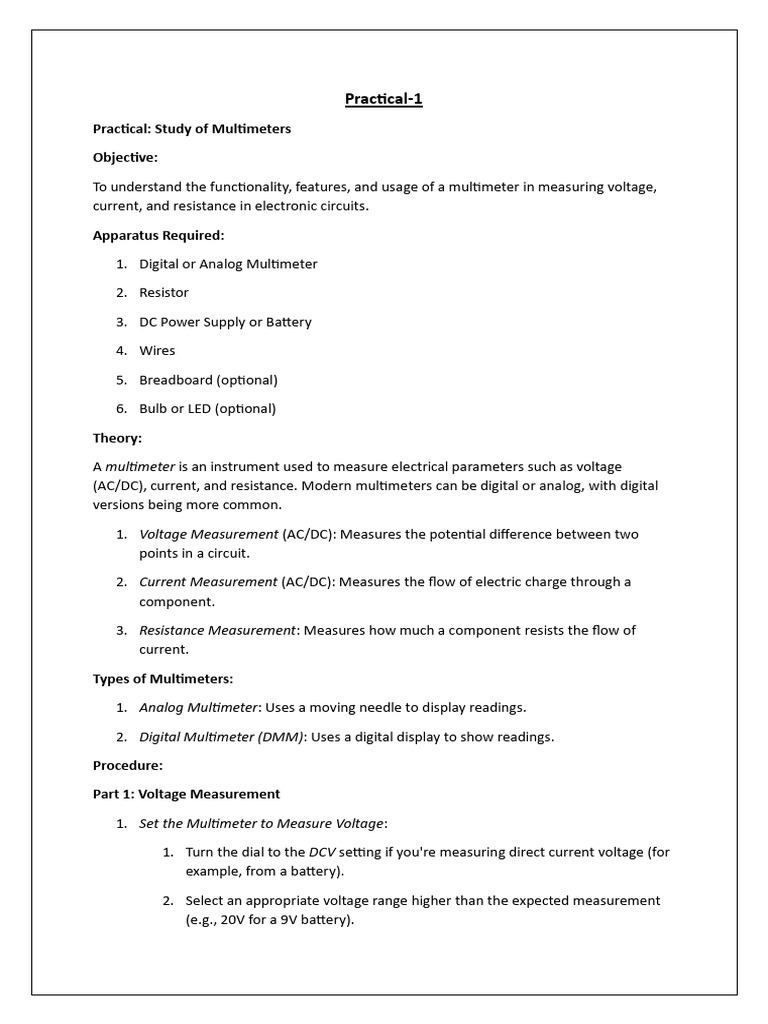 Multimeter Usage in Circuit Measurements | PDF | Voltage | Electrical ...