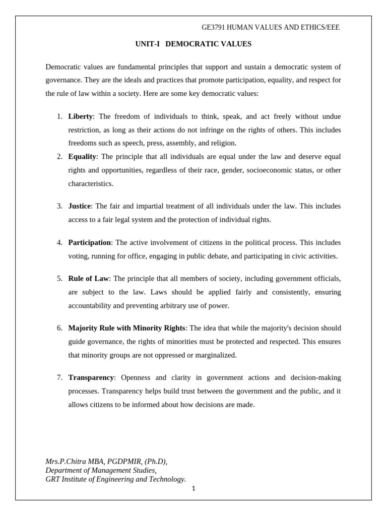 Key Democratic Values Explained | PDF | Justice | Crime & Violence