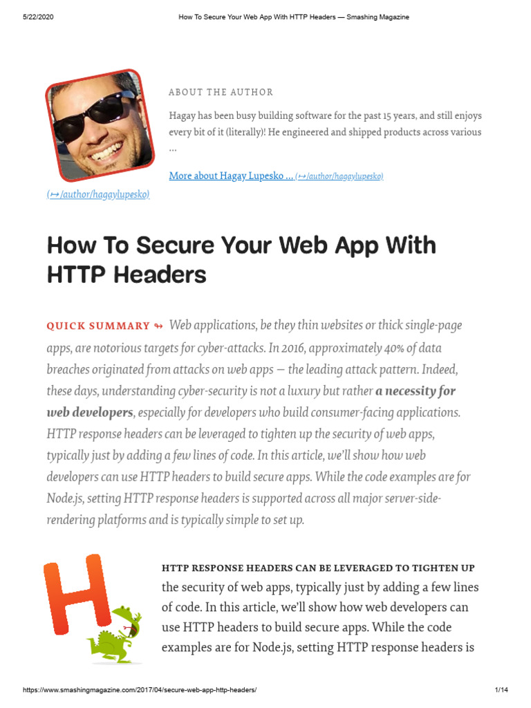 How To Secure Your Web App With HTTP Headers - Smashing Magazine | PDF ...