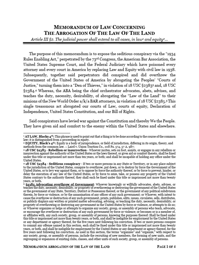 Abrogation of Law: A Legal Conspiracy | PDF | Common Law | Treason