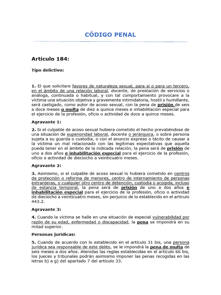 Acoso Sexual según Art. 184 CP | PDF