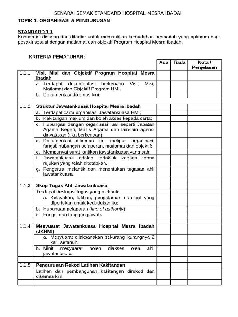 Senarai Semak Hospital Mesra Ibadah | PDF | Teknologi & Rekayasa