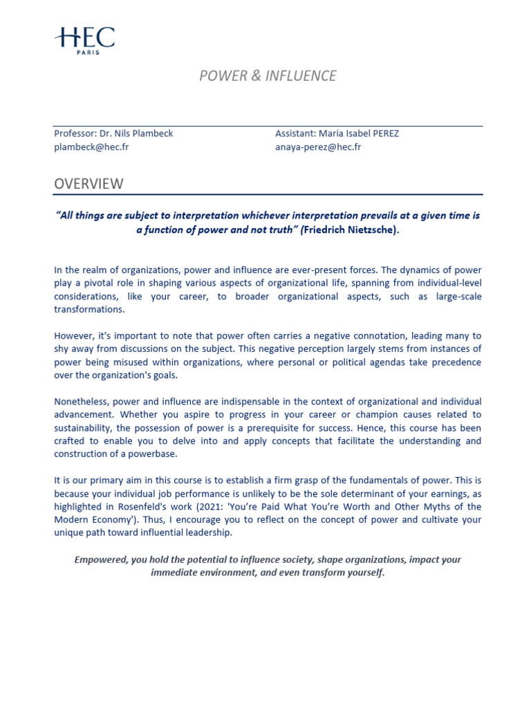 Power & Influence Course Guide | PDF | Power (Social And Political ...