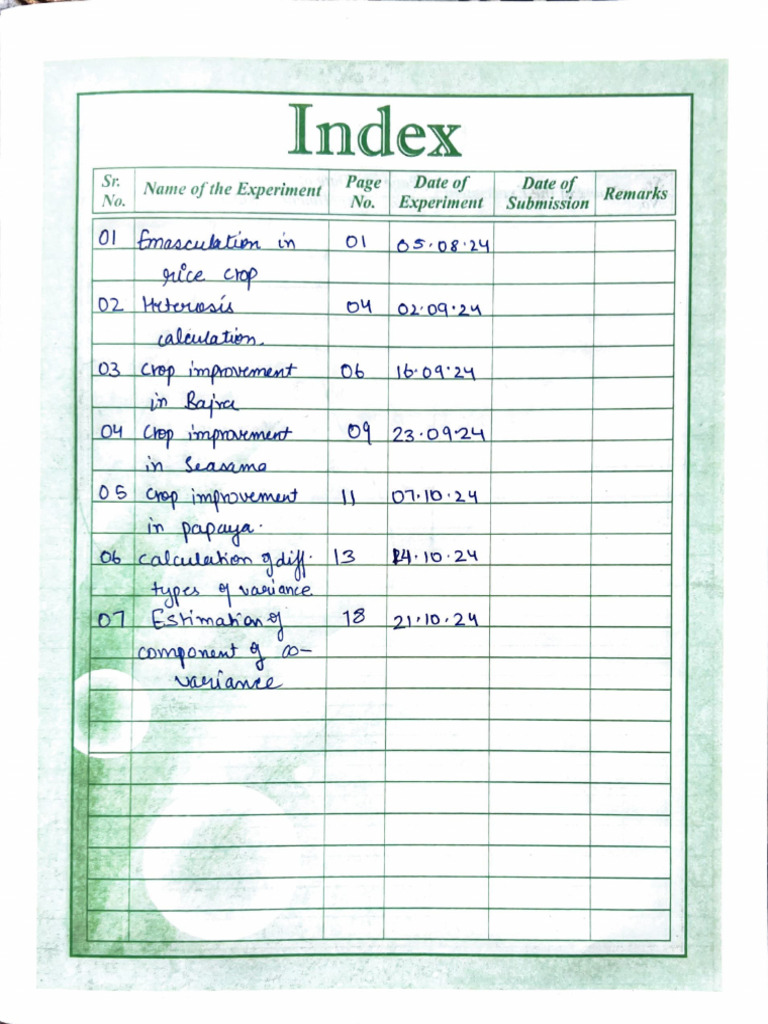 Experiment Index and Signatures | PDF