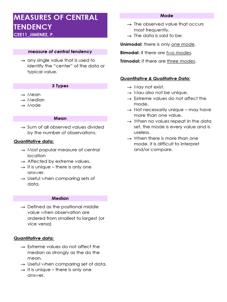 Measures of Central Tendency | PDF