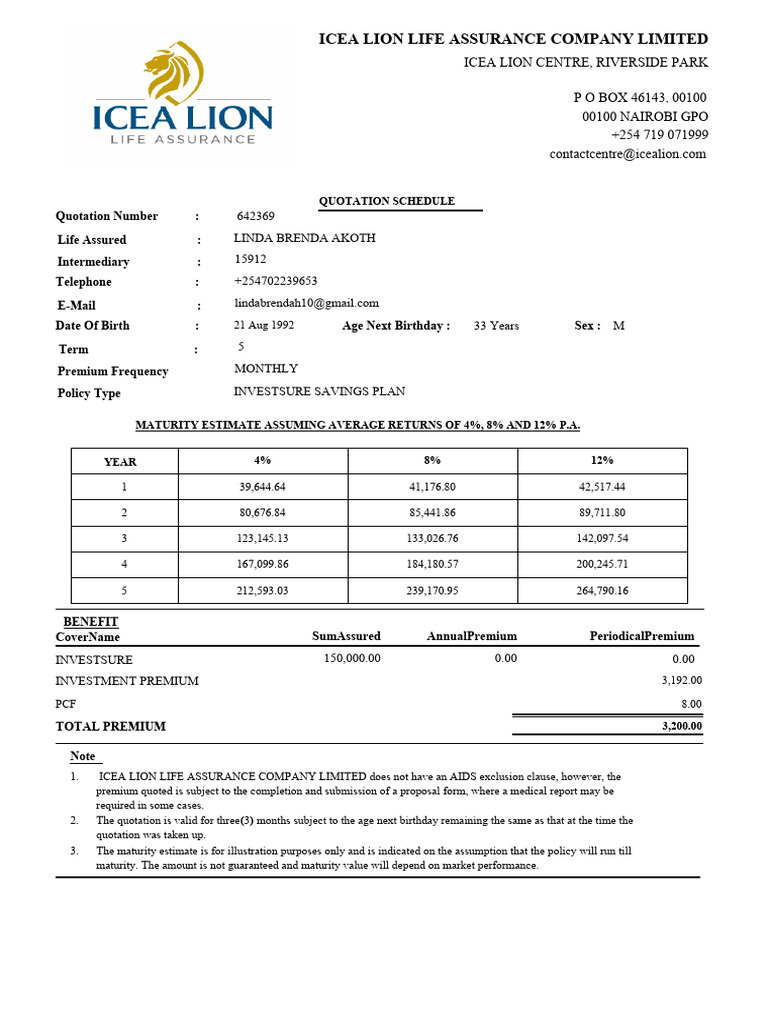 Life Insurance Quotation Summary | PDF | Life Insurance | Private Sector