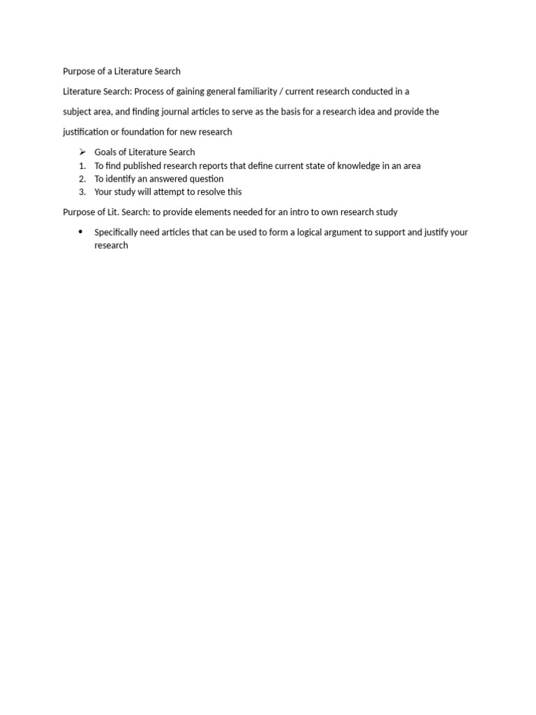 Purpose of a literature search pdf