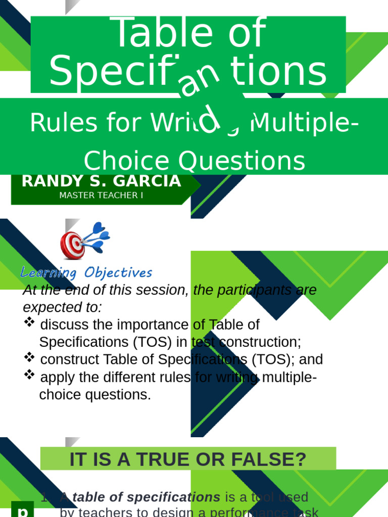 LAC Session On TOS April 2024 | PDF | Multiple Choice | Evaluation Methods