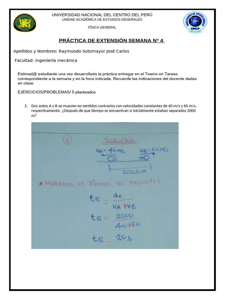 Semana 04 Practica de Extension Raymundo | PDF | Velocidad | Cantidades ...