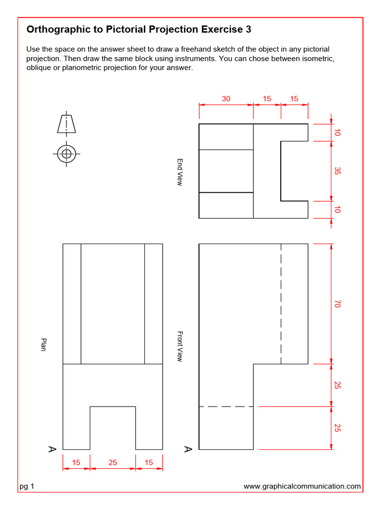 Orthographic to Pictorial Projection Exercise | PDF