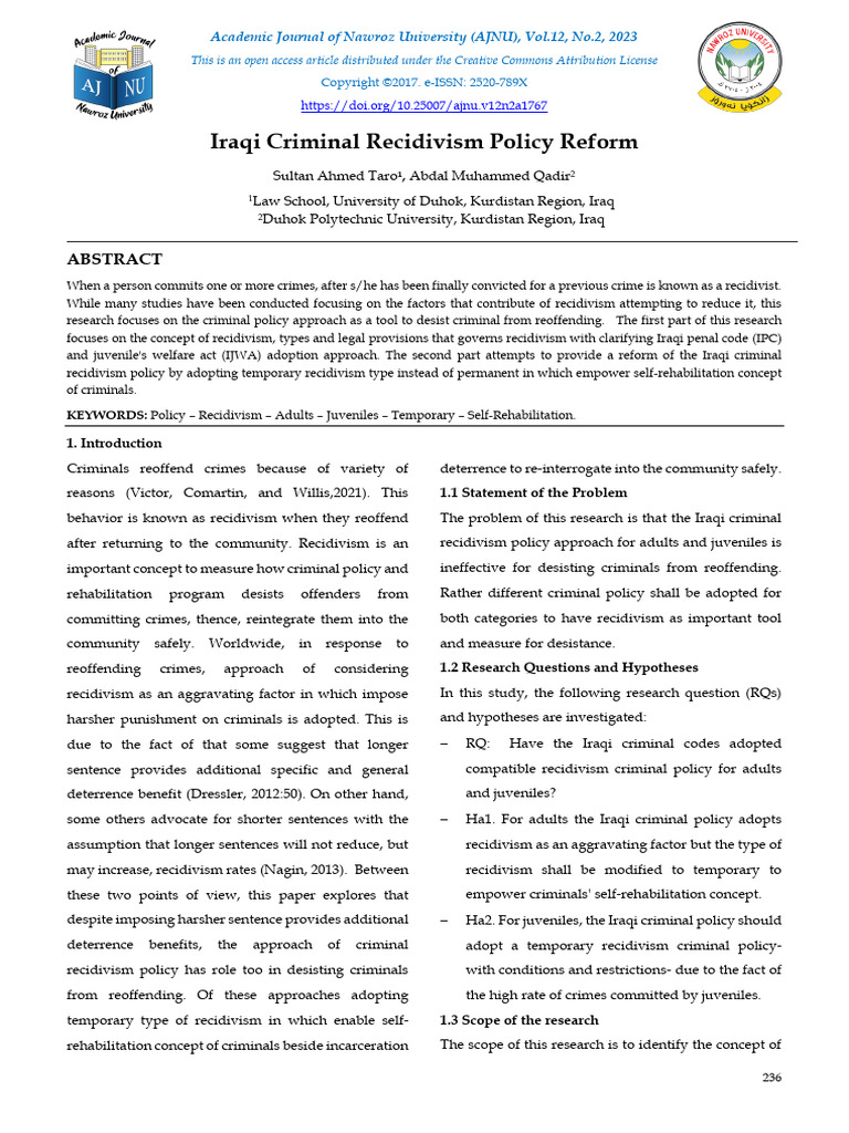 Iraqi Criminal Recidivism Policy Reform | PDF | Crimes | Crime & Violence