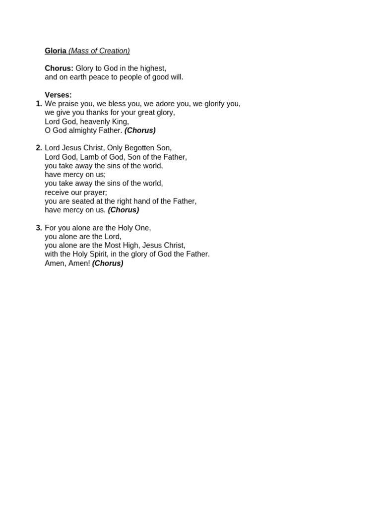 Gloria (Mass of Creation) | PDF | Religion & Spirituality
