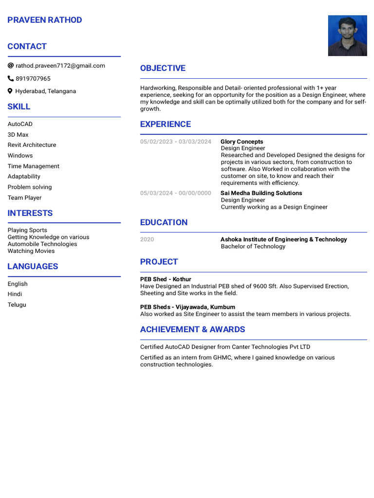 Praveen Rathod: Design Engineer Profile | PDF | Engineering