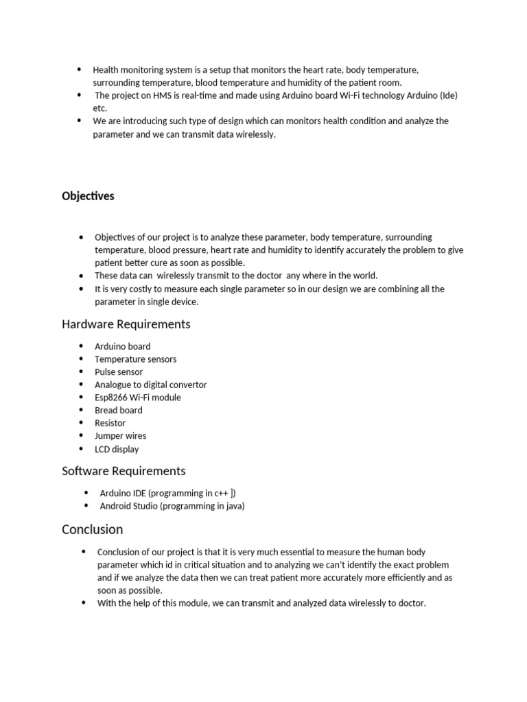 Health monitoring system is a setup that monitors the heart rate pdf