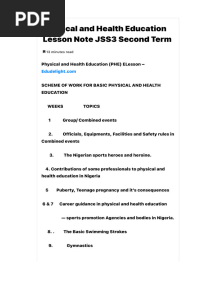 Physical and Health Education Lesson Note JSS3 Second Term