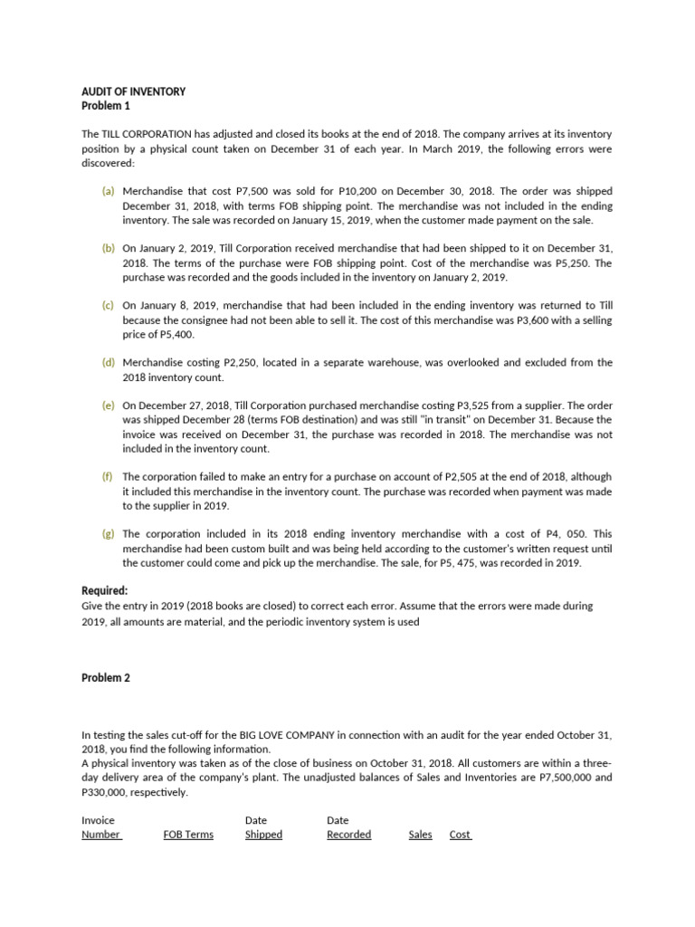 Audit of Inventory Drill | PDF | Inventory | Cost Of Goods Sold