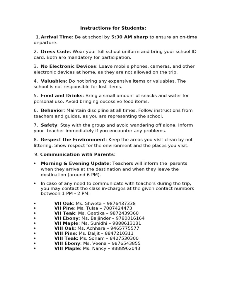 Instructions For Students | PDF