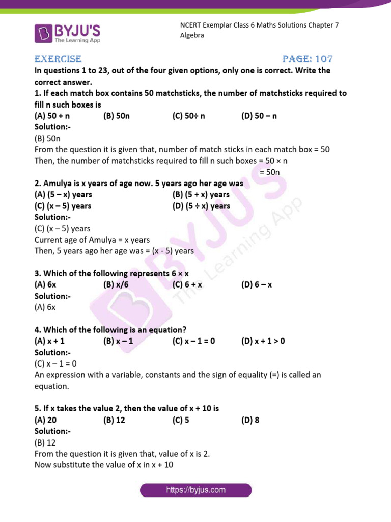 Ncert Exemplar Nov2020 Class 6 Maths Solutions Chapter 7 | PDF ...
