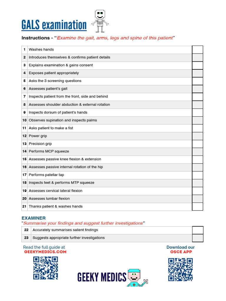 GALS Examination Checklist Guide | PDF | Science & Mathematics