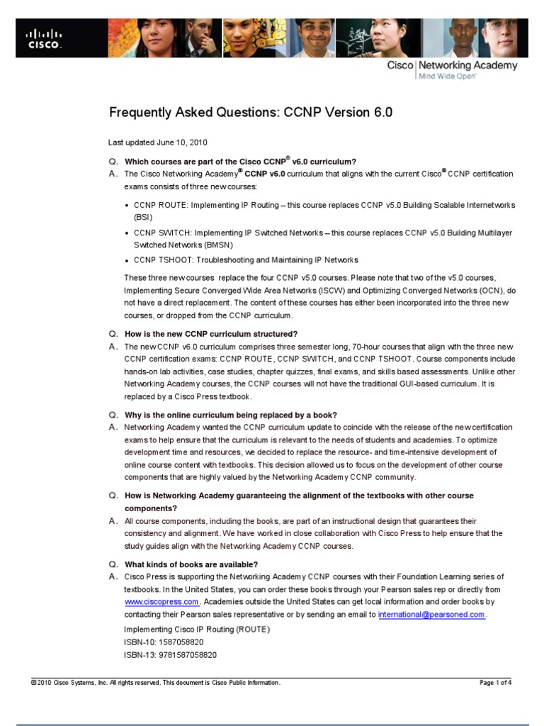 Ccnpv60faq 10jun10 Cisco Certifications Test Assessment - 