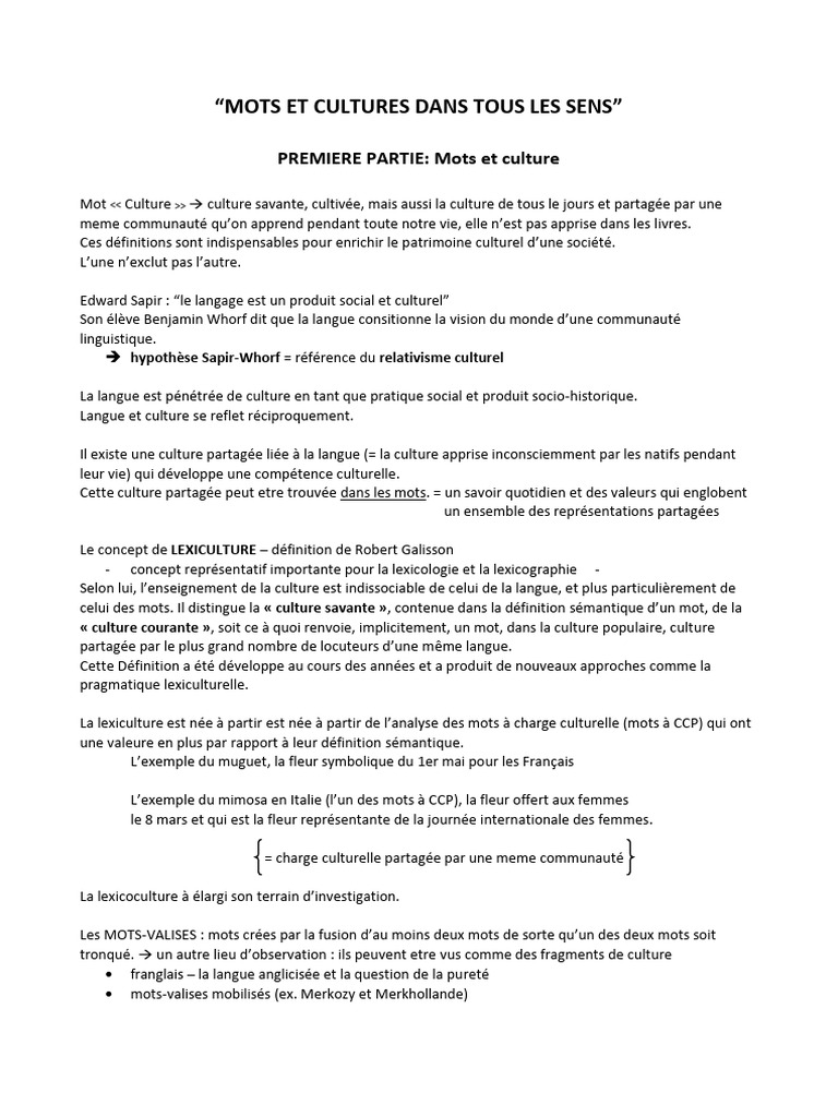 Mots et Culture : Lexiculture et Sens | PDF | Dictionnaire | Bleu