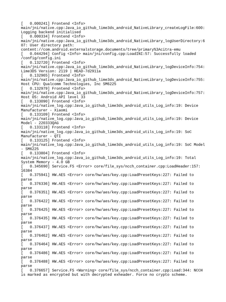 Lime3DS Android Log File Analysis | PDF | System Software | Computer ...