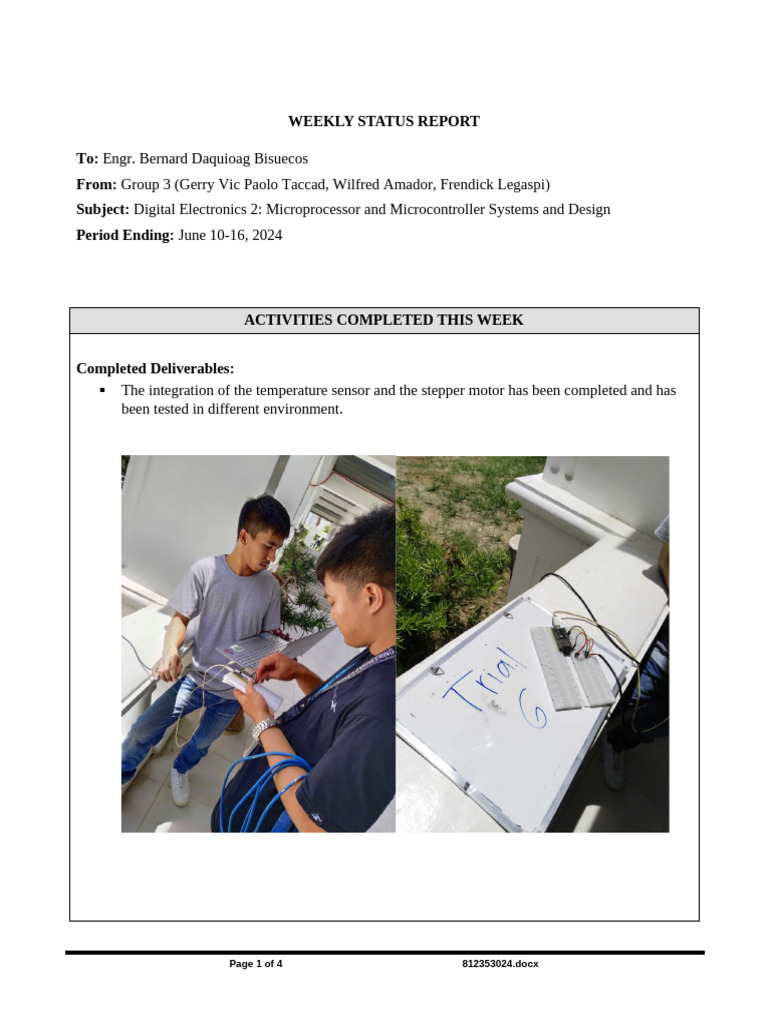 4th Week Weekly Status Report | PDF | Computer Engineering | Metrology