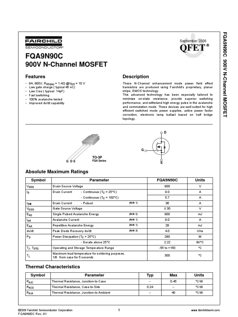 FQA9N90C: 900V N-Channel MOSFET | Field Effect Transistor | Mosfet